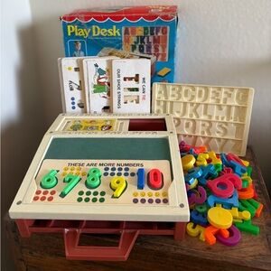 1972 Vintage Fisher-Price Play Desk + Lot of Magnetic Letters/Numbers